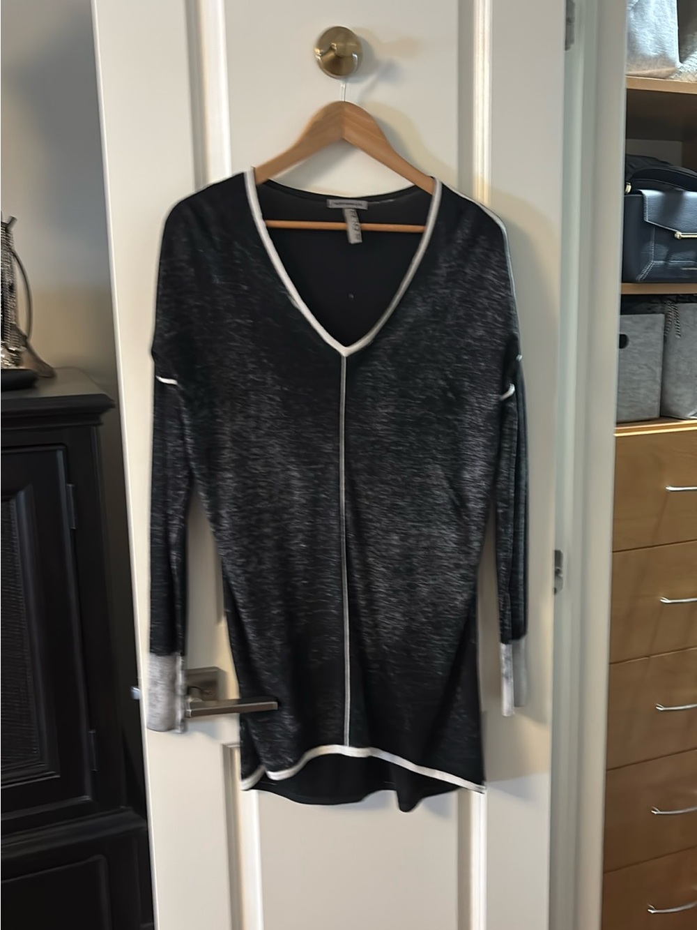 Women's Black V-Neck Long Sleeve sweater with White Trim